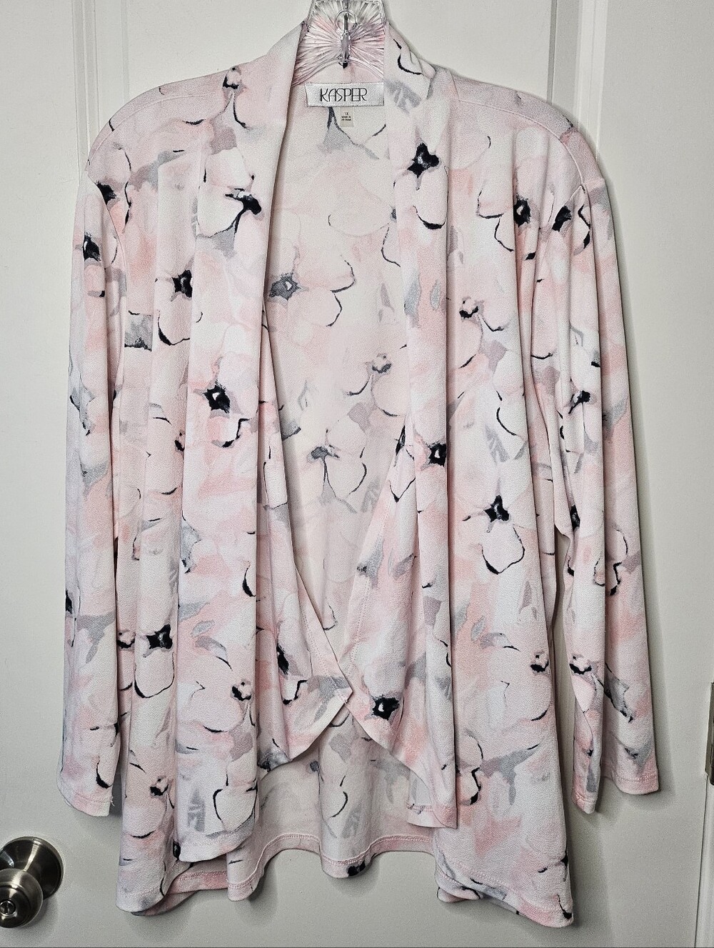 Kasper Floral Watercolor Open Front Cardigan Lightweight Blush Pink Plus Size 1X - Picture 3 of 11